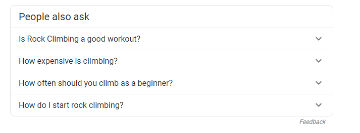 Les gens de Google posent également un graphique de connaissances et des questions connexes pour l'escalade.